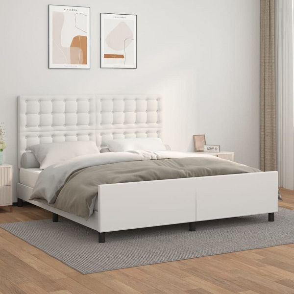 vidaXL Bettgestell mit Kopfteil Weiß 180x200 cm Kunstleder, 3125586