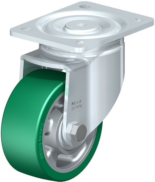 Blickle LH-ALST 127K Stahlblech-Lenkrolle, Schwerlast-Ausführung, mit Anschraubplatte, Blickle Softhane®, Grün, 742242