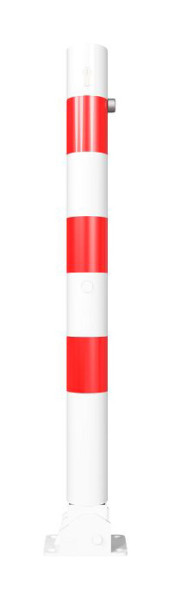 Schake Absperrpfosten Typ 476UZB+1 umlegbar, zum Aufdübeln, mit Profilzylinder, Ø 76mm, feuerverzinkt, weiß mit roten Streifen, mit 1 Öse, 476UZB+1