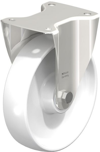 Blickle BX-PO 200XK Edelstahl-Bockrolle, mittelschwere Ausführung, mit Anschraubplatte, Polyamid, Weiß, 59576