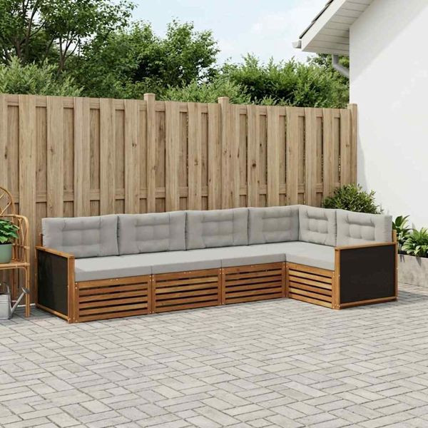 vidaXL Outdoor-Sofagarnitur 5-teilig Natürlich und Hellgrau, 3383344