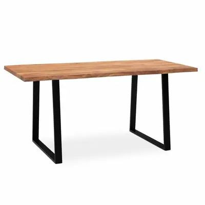 Wohnling Esszimmertisch 140x80x76 cm Akazie Massivholz/Metall Esstisch Baumkante, Küchentisch mit Trapezbeinen in Schwarz, Holztisch Rechteckig, WL7.242