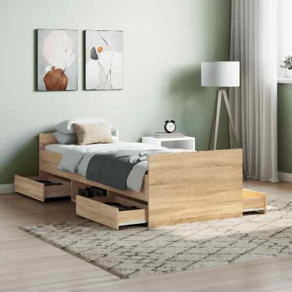 vidaXL Bettgestell mit Kopf- und Fußteil Sonoma-Eiche 75x190 cm, 3203819