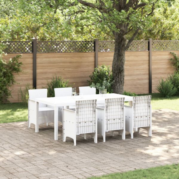 vidaXL 7-teilige Garten Essgruppe Weiß Poly Rattan, 3378722