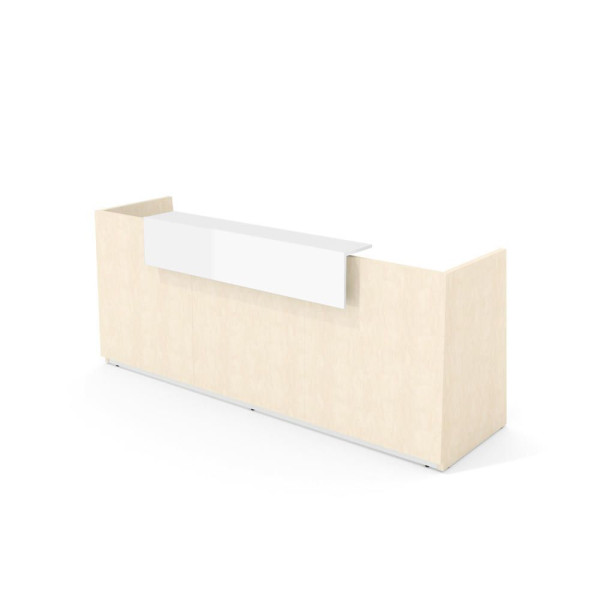 Deskin Theke LIBRA, Ahorndekor, Aufsatz weiß glänzend, B 2600 x T 950 x H 1100 mm, 288072