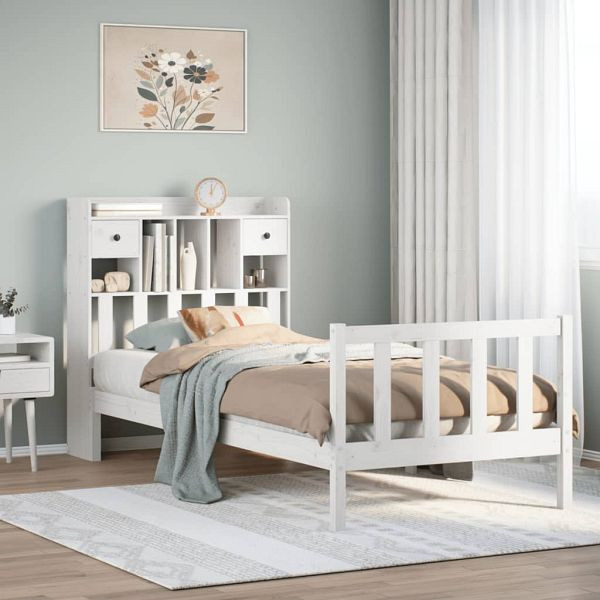 vidaXL Massivholzbett mit Regal ohne Matratze Weiß 75x190 cm Kiefer, 3321728