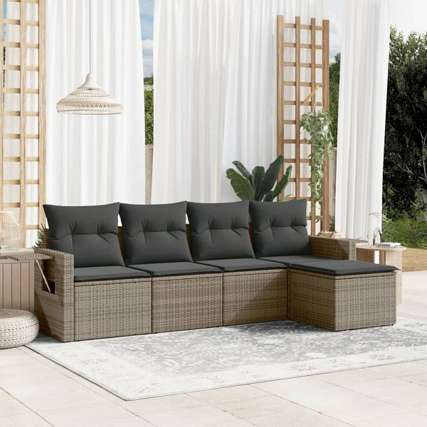 vidaXL 5-teilig Garten-Sofagarnitur mit Kissen Grau Poly Rattan, 3220089