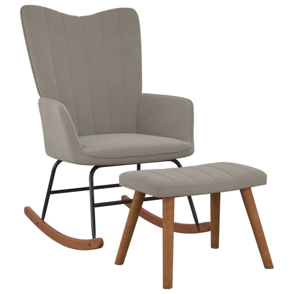 vidaXL Schaukelsessel mit Hocker Hellgrau Samt, Polyester, 327754