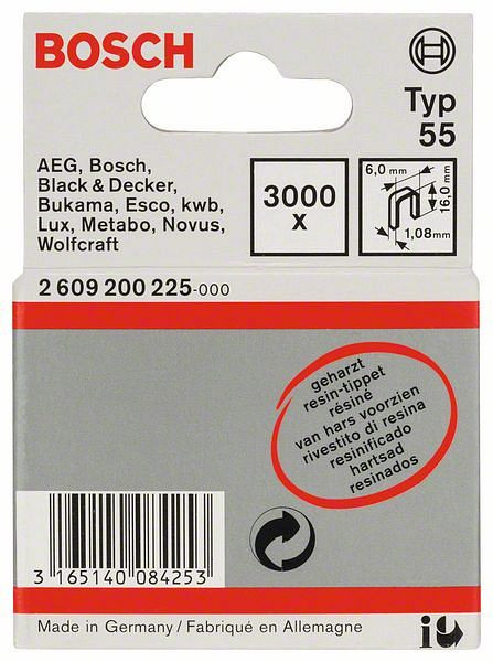 Bosch Schmalrückenklammer Typ 55, geharzt 6 x 1,08 x 16 mm, 3000er-Pack, 2609200225