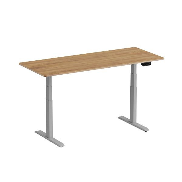 DENIOS Höhenverstellbarer Schreibtisch, elektrisch, Stahl/DBS, 1800 x 750 mm, grau/Eiche, 318598