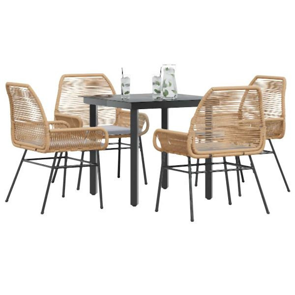 vidaXL 5-teilig Garten-Essgruppe mit Kissen Braun Poly Rattan Glas, 3334570