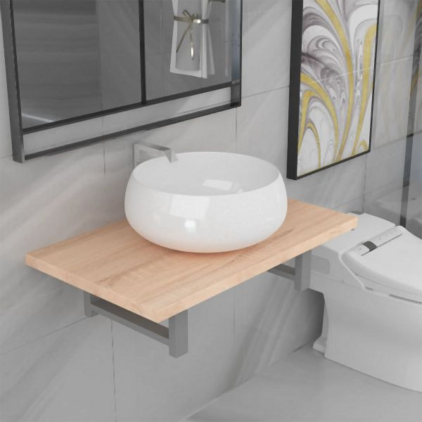 vidaXL 2-tlg. Badmöbel-Set Keramik Eichenbraun, praktisch, 279330