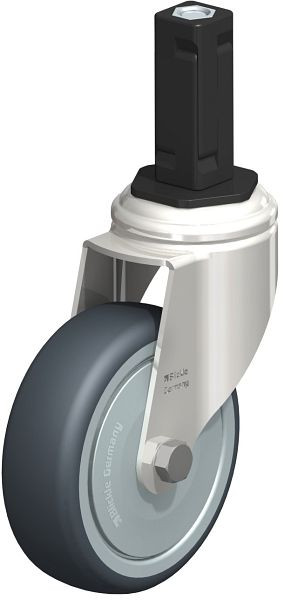 Blickle LKRXA-TPA 101KD-11-FK-EXV13 Edelstahl-Apparate-Lenkrolle mit Expander, Thermoplastisches Gummi-Elastomer, Grau, 853179