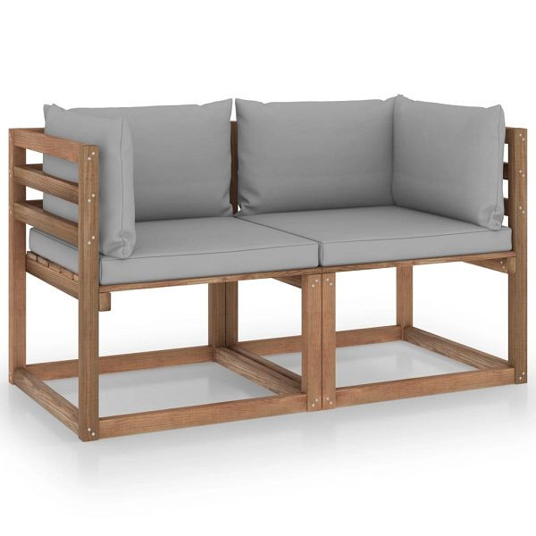 vidaXL Garten-Palettensofa 2-Sitzer mit Kissen in Grau Kiefernholz, 3067273