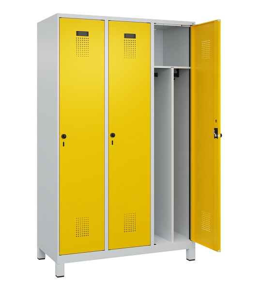 C+P Spind Evolo PLUS, mit Füßen, 3 Abteile, 1950x1200x500mm, 7035/1023, Verschluss Drehriegel, 049010-32F S10001