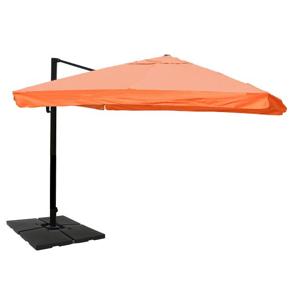 Mendler Gastronomie-Ampelschirm HWC-A96, 3,5x3,5m (Ø4,95m) Polyester/Alu 25kg, Flap, terracotta mit Ständer, 134321+35661