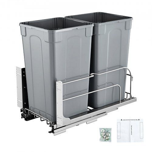 VEVOR ausziehbarer Mülleimer 27 Qt x 2, doppelter Unterbau, Mülleimer mit Türsatz & Soft-Close, für Küchenschrank (grau), CFLJTDTHSST5PSCNSV0