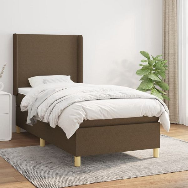 vidaXL Boxspringbett mit Matratze Dunkelbraun 90x190 cm Stoff, 3131796