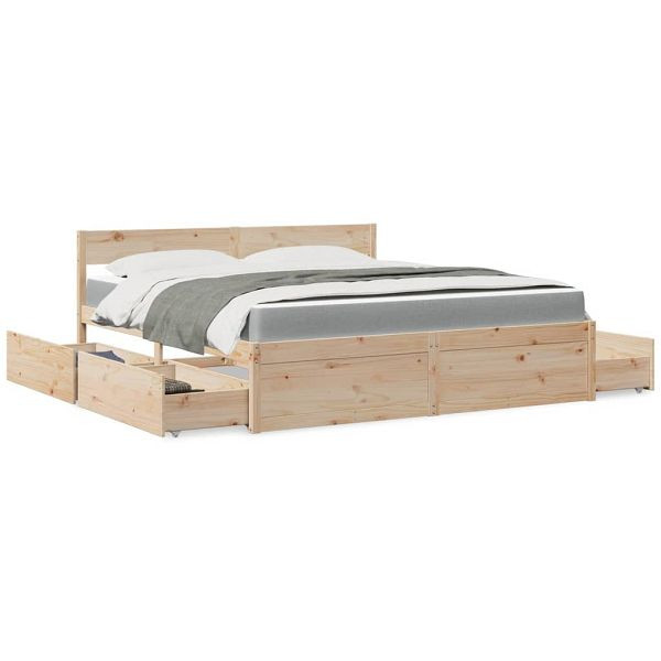 vidaXL Bett mit Schubladen und Matratze 180x200 cm Massivholz Kiefer, 3281889