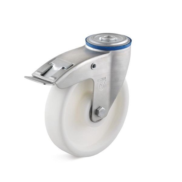Torwegge Polypropylen Lenkrolle mit Doppelstopp, Tragfähigkeit 150 kg, Rad-Ø 80 mm, Radbreite 34 mm, Ausladung 36 mm, 0030021