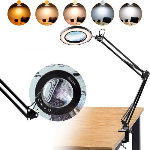 VEVOR 64 LED Lupenleuchte Lupenlampe Arbeitsleuchte mit Klemme Arbeitsplatzlampe Tischlampe 5xVergrößerung, 5-Farben-Dimmung, YGFDDWDZBCMAJ30LAV9