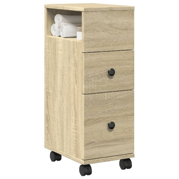 vidaXL Schmaler Badschrank mit Rädern Sonoma-Eiche Holzwerkstoff, 855234