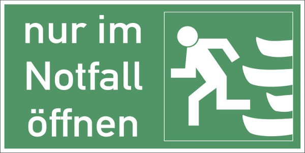 Moedel Nur im Notfall öffnen links, Querformat, Folie, 148x74 mm, 60810