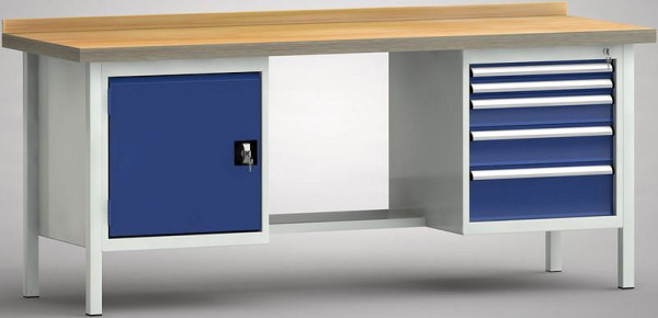 KLW Standard-Werkbank - 2000 x 700 x 840 mm L x T x H, links Türe 500 mm, rechts 2x50EA/100EA/125EA/175EA, WS202N-2000M40-E2003