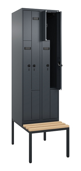 C+P Z-Spind Evolo PLUS, Bank, 4 Fächer, 2120x600x815mm, 7016/7016, Drehriegel, Sitzfläche Buche-Hartholz, Sitzbank, 0490537-204 S10013