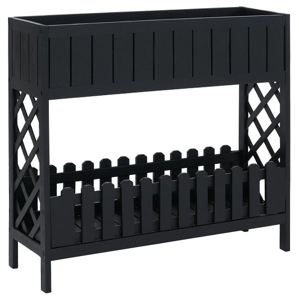 Mendler Hochbeet HWC-P83, Blumen-/Pflanzkasten Blumenregal Ablage, Outdoor Akazie Holz FSC®-zertifiziert 90x95x31cm, schwarz, 120452