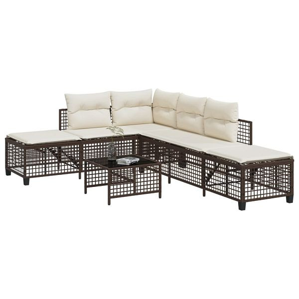 vidaXL 3-tlg. Garten-Ecksofa-Set mit Kissen Braun Poly Rattan, 365445
