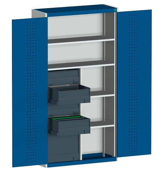 bott cubio Koffer-Flügeltürschrank bestückt 3 varioSafe, 2 varioSlide, 4 Fachböden B x T x H: 1050 x 400 x 2000 mm, RAL 7035/5010, 40032010.11V