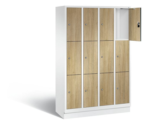 C+P Schließfachschrank Evolo, H1800xB1190xT500mm, Farbe: Verkehrsweiß / Dekor Eiche Sereno, 48020-403 S10216