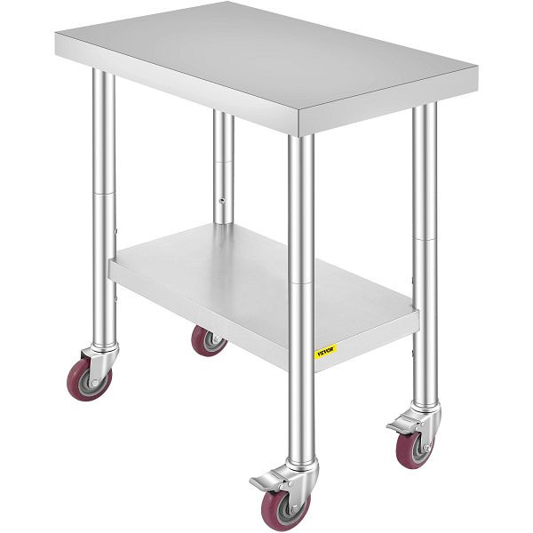 VEVOR Edelstahl Küchenwagen mit 4 Rollen Sevierwagen mit 2 Etagen Speisewage Rollwagen 30 x 18 x 34, CFGZT30X18X34YC01V0