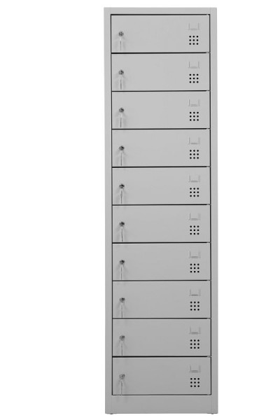 Gürkan Notebookschrank mit 10 Fächern, 50 x 50 x 180 cm, Lichtgrau, EU Zylinderschloss, LCL.10(1.10), 110264