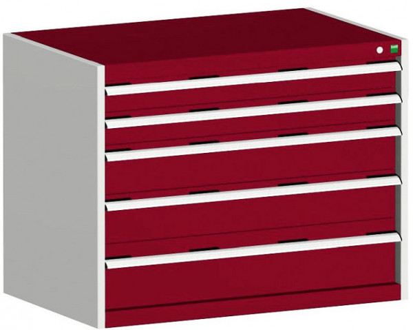 bott cubio Schubladenschrank bestückt mit 5 Schwerlastschubladen BxTxH: 1050 x 650 x 800 mm, RAL 7035/3004, 40021010.24V