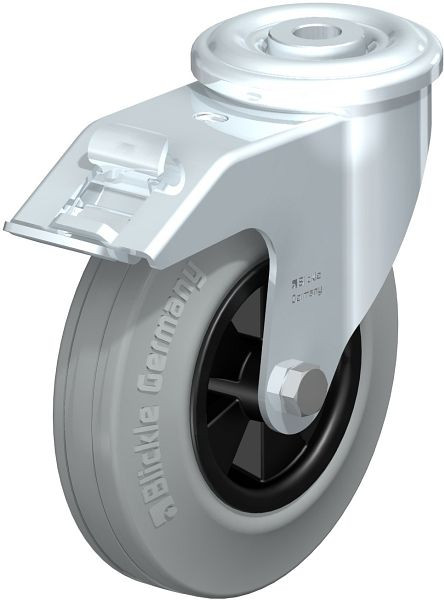 Blickle LER-VPP 125G-FI-SG Stahlblech-Lenkrolle mit Rückenloch & Feststeller, Vollgummi, Grau, 572875
