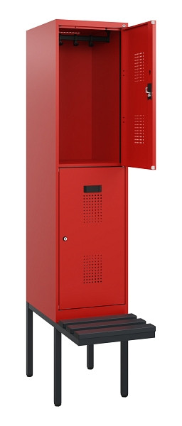 C+P Doppelstock-Spind Evolo PLUS, Bank, 2 Fächer, 1950x400x815mm, 3020/3020, Zylinderschloss, Sitzfläche Kunststoff, 0493405-12 S10158