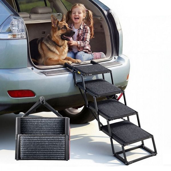 VEVOR Klappbare Hundetreppe 4-Stufig, Breite Hunderampe mit Filzteppich, Einstiegshilfe Auto/SUV/LKW, bis 90 kg Tragkraft, KZDGLTEKMZFH1KNNA001V0