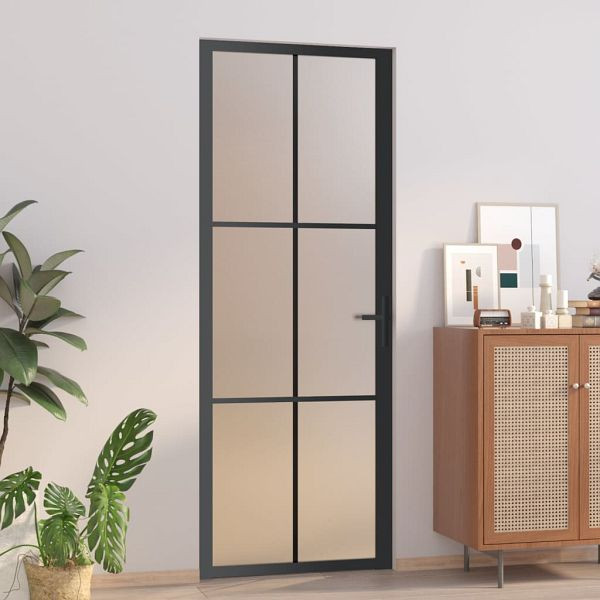 vidaXL Innentür 76x201,5 cm Schwarz Mattglas und Aluminium, 350556