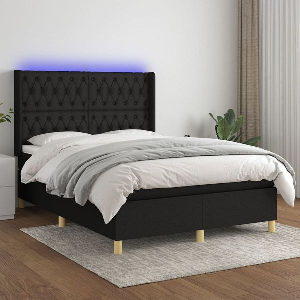 vidaXL Boxspringbett mit Matratze & LED Schwarz 140x190 cm Stoff, 3139111