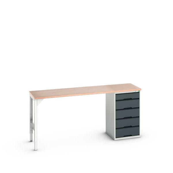 bott verso Unterbauwerkbank (Multiplex) mit 5 Schubladen (Breite: 525mm) BxTxH: 2000 x 600 x 930 mm, Lichtgrau / Anthrazitgrau, 16921950.19