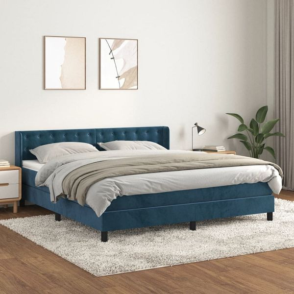 vidaXL Boxspringbett mit Matratze Dunkelblau 160x200 cm Samt, 3131211