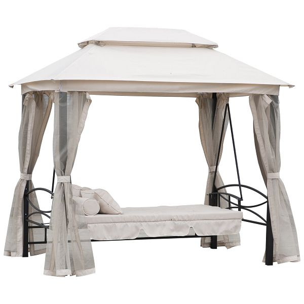 Outsunny Hollywoodschaukel Gartenschaukel Schaukel mit Seitenwänden 3-Sitzer Beige 256 x 172 x 248 cm, 84A-102