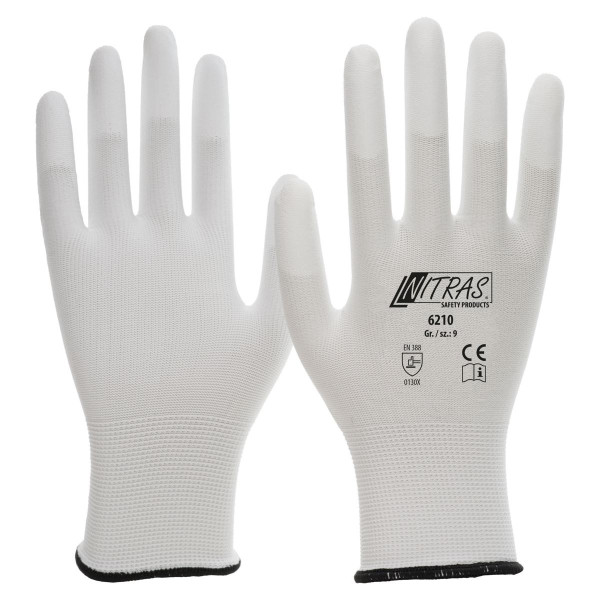 NITRAS Nylonhandschuhe, weiß, PU-Beschichtung, weiß, teilbeschichtet auf Fingerkuppen, Größe: 9, VE: 240 Paar, 6210-9