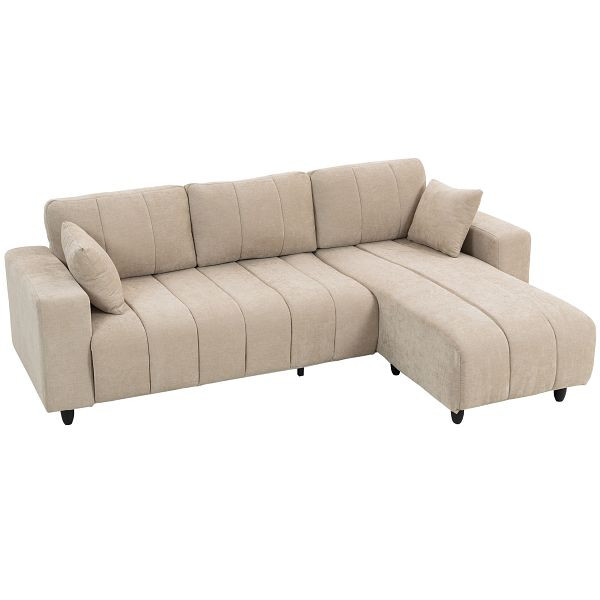 HOMCOM L-förmiges Ecksofa mit flexibler Chaiselongue, 3-Sitzer-Couch mit 2 Kissen, Metallrahmen, für Wohnzimmer, Beige, 83B-542V00BG