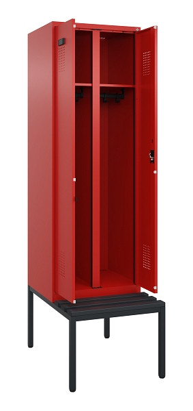 C+P Schwarz-Weiß-Spind Evolo PLUS, Bank, 2 Abteile, 2120x600x815mm, 3020/3020, Zylinderschloss, Sitzfläche Kunststoff, Sitzbank, 0490527-20 S10105
