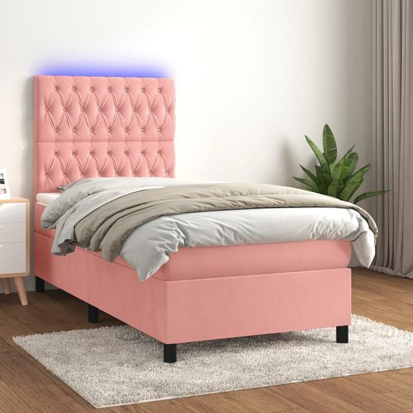 vidaXL Boxspringbett mit Matratze & LED Rosa 90x200 cm Samt, 3136286