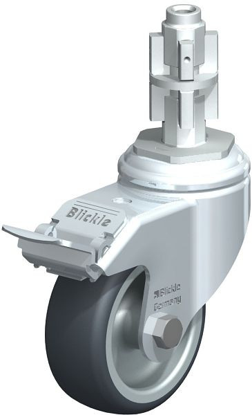 Blickle LKRA-TPA 80G-11-FI-E14 Apparate-Lenkrolle mit Rückenloch & Feststeller, Thermoplastisches Gummi-Elastomer, Grau, 610485
