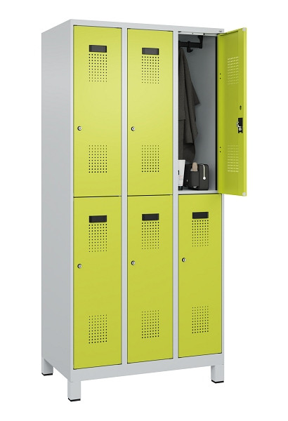 C+P Doppelstöckiger Spind Evolo PLUS, mit Füßen, 6 Fächer, 1950x900x500mm, 7035, Frontfarbe 1108060 RDS Clowngrün, Zylinderschloss, 049310-30 S10042